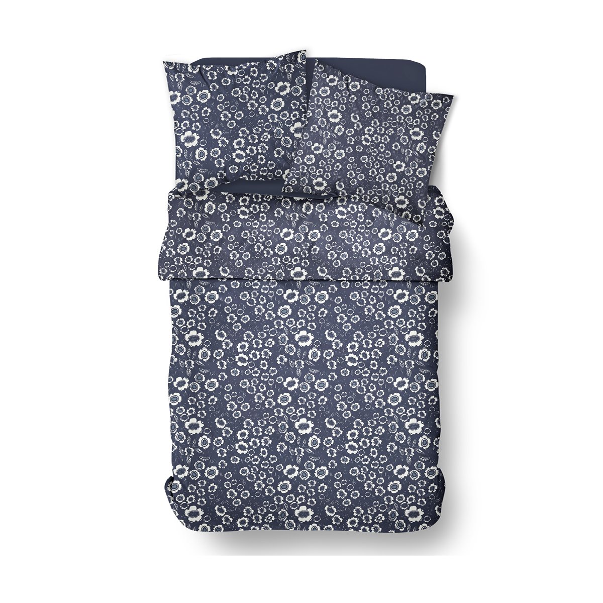 Parure de lit imprimé Floral coton FLANELLE bleu, TODAY
