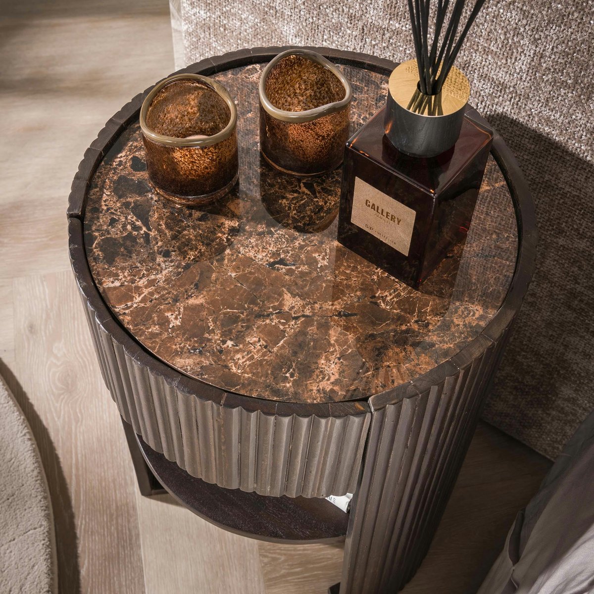 Table de chevet vintage céramique marbrée 1 tiroir YANG marron, PIER IMPORT