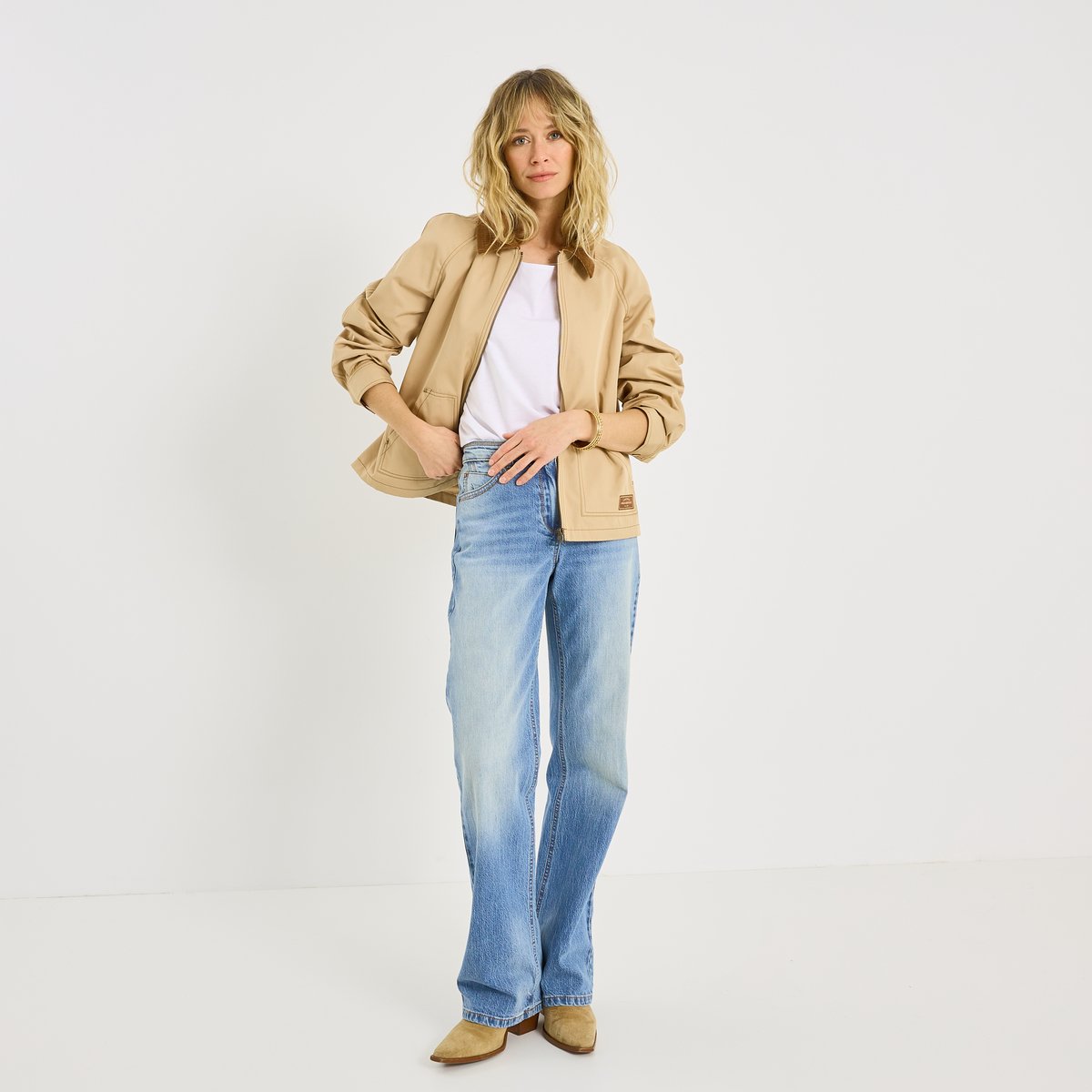 Parka courte zippée beige, GRAIN DE MALICE
