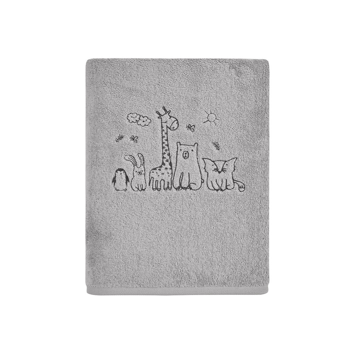 Drap de bain enfant BABY JUNGLE gris cendré, SENSEI MAISON