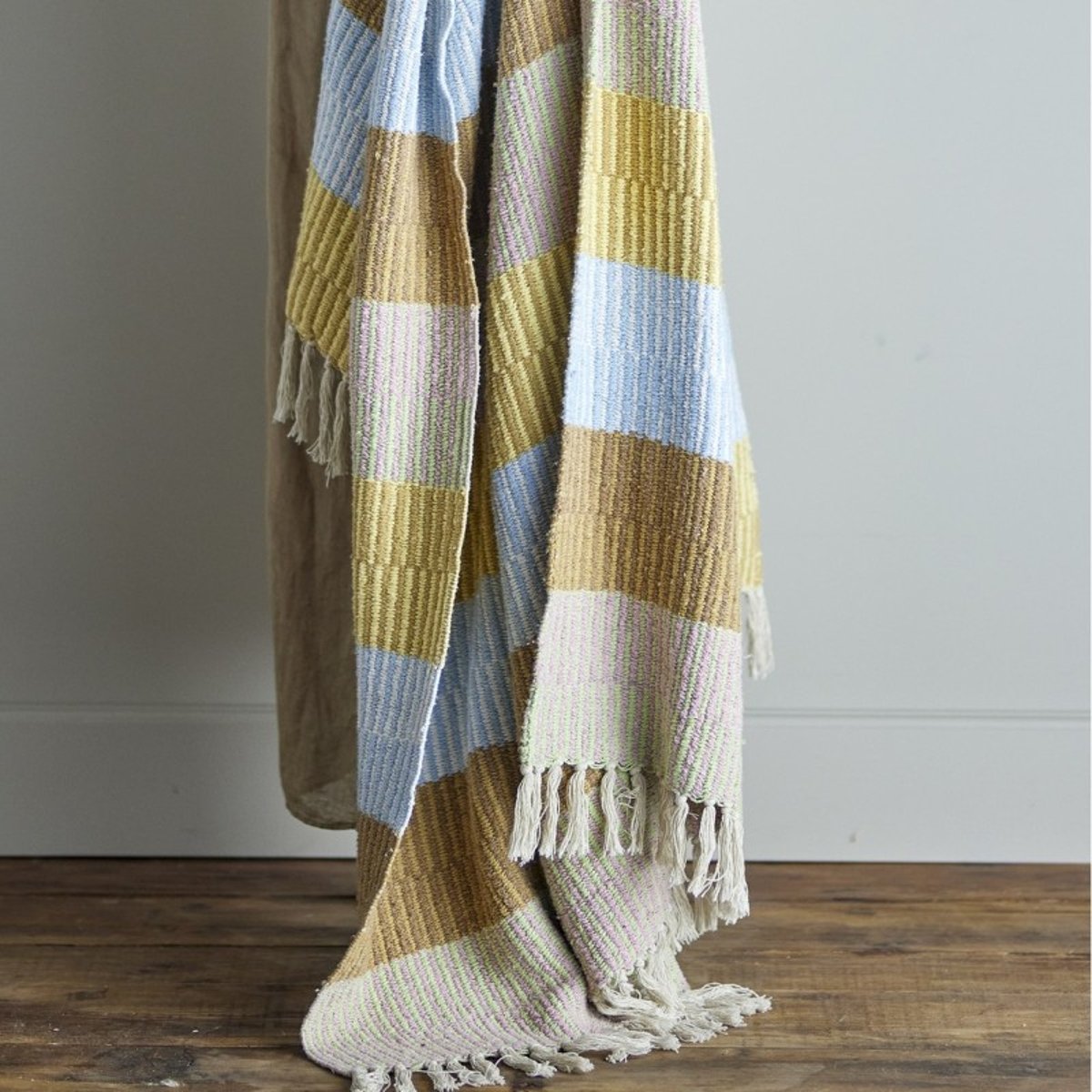 Plaid rayures coton recyclé  ISNEL jaune, BLOOMINGVILLE