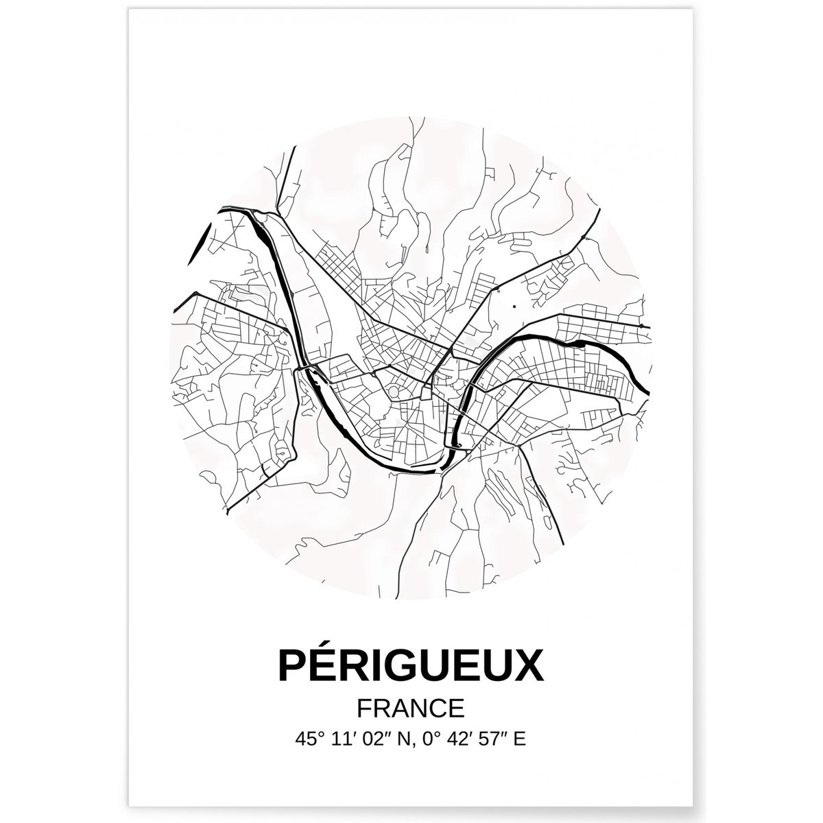 Affiche Carte Périgueux blanc, L'AFFICHERIE
