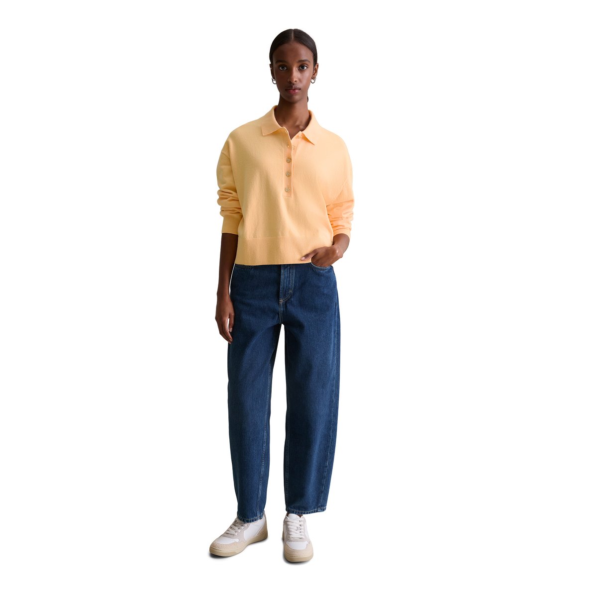 Polo en maille relaxed en Soft Cotton Stretch orange, MARC O’POLO DENIM
