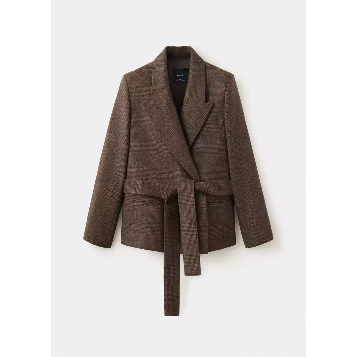 Veste laine à carreaux marron moyen, MANGO