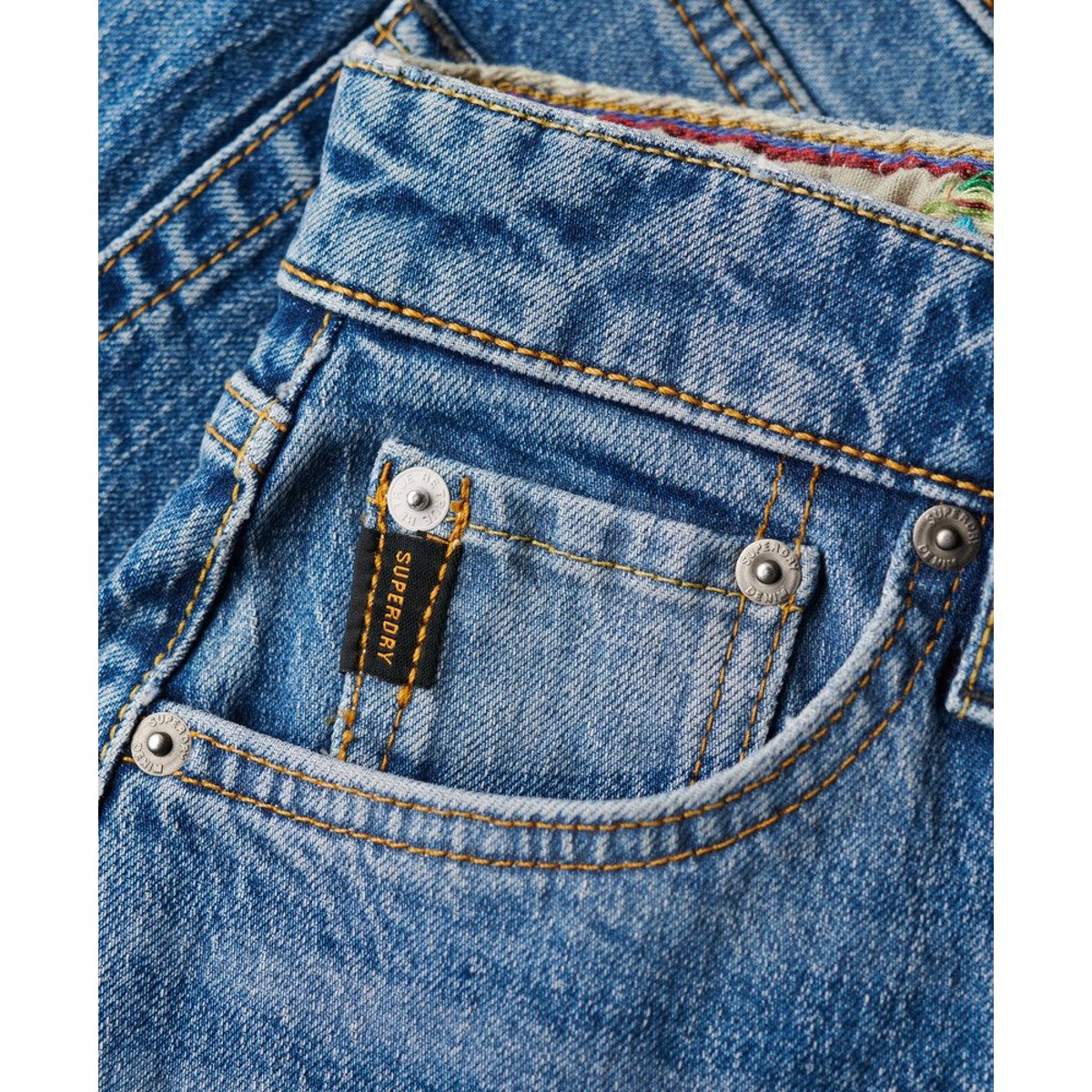 Short ajouré à taille mi-haute bleu vintage fulton, SUPERDRY