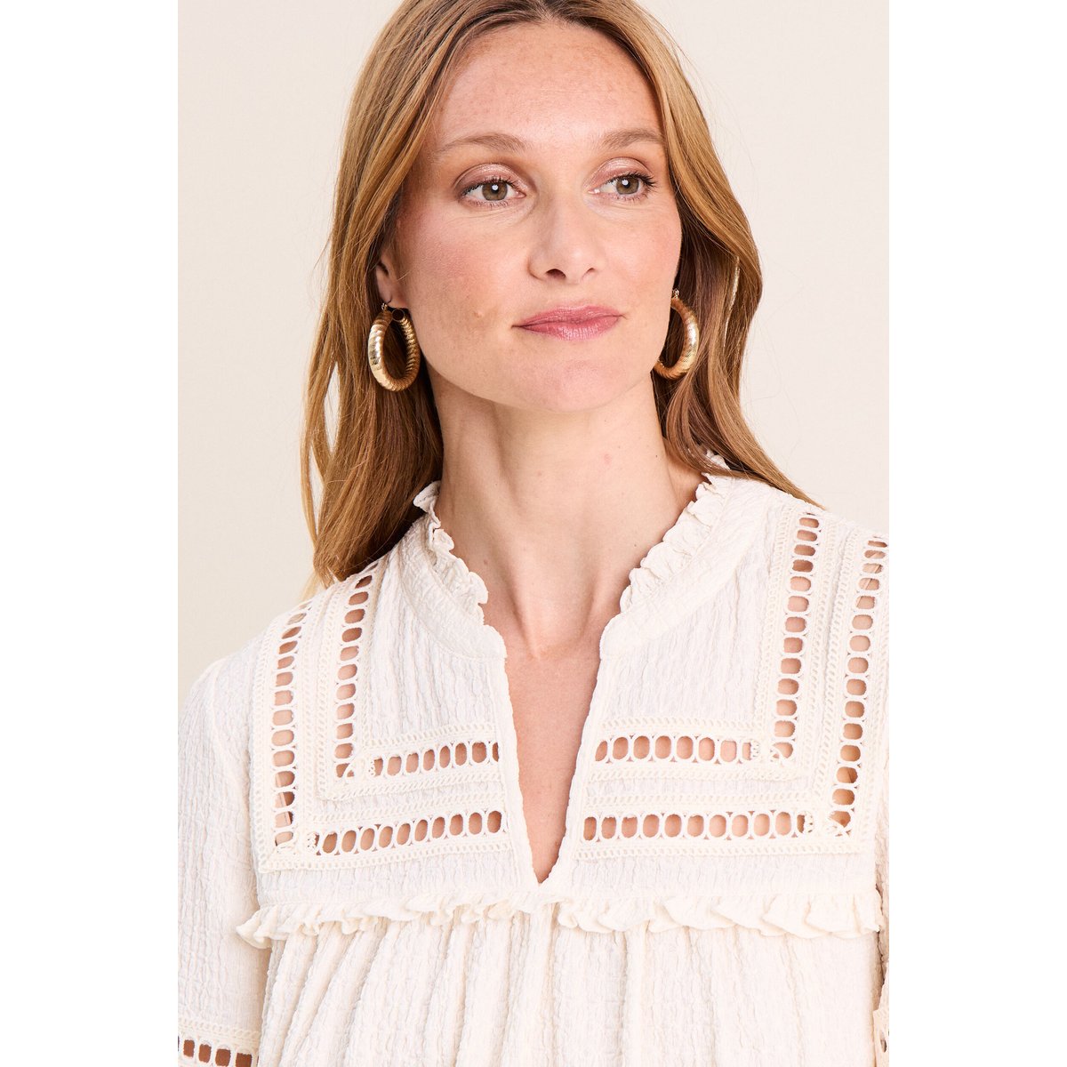 Blouse col v manches longues ecru, BREAL