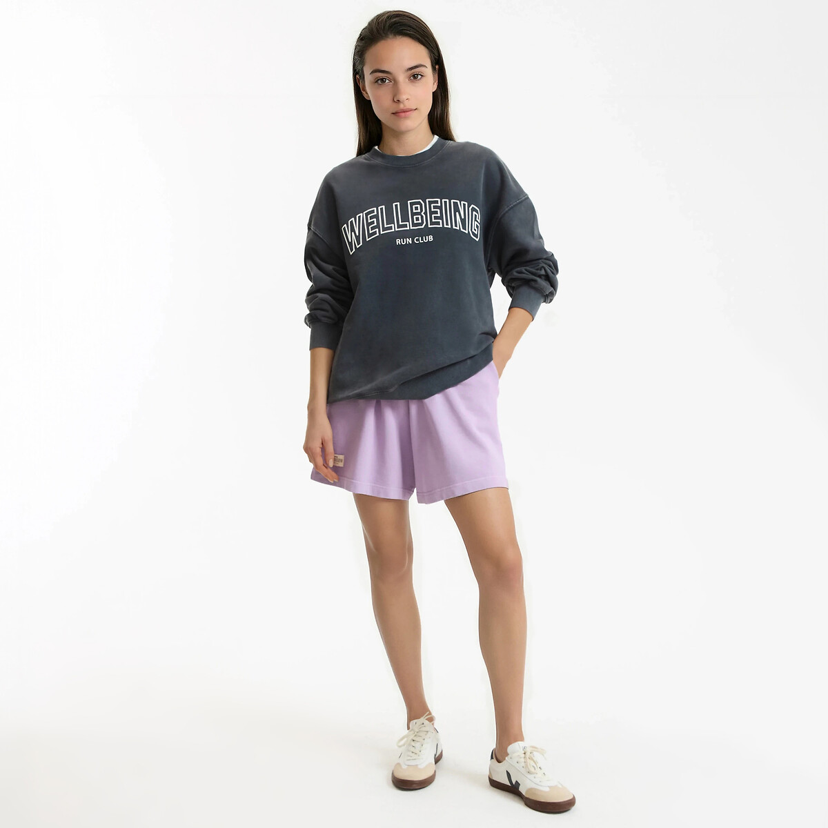 Sweater met tekst, losse pasvorm, ronde hals antraciet grijs, LA REDOUTE COLLECTIONS