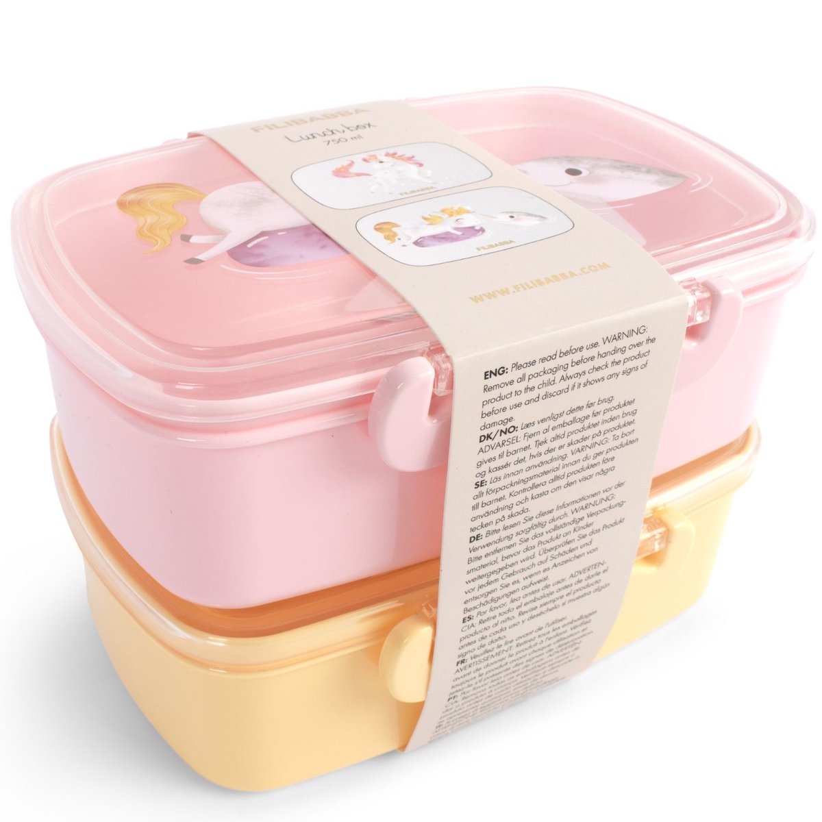 Lot de 2 lunch box jaune, rose, blanc, FILIBABBA