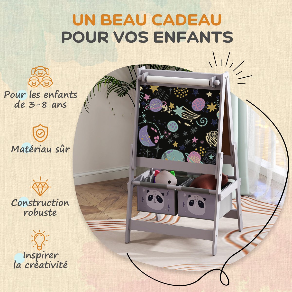 Chevalet pour enfants Bois Gris gris, AIYAPLAY