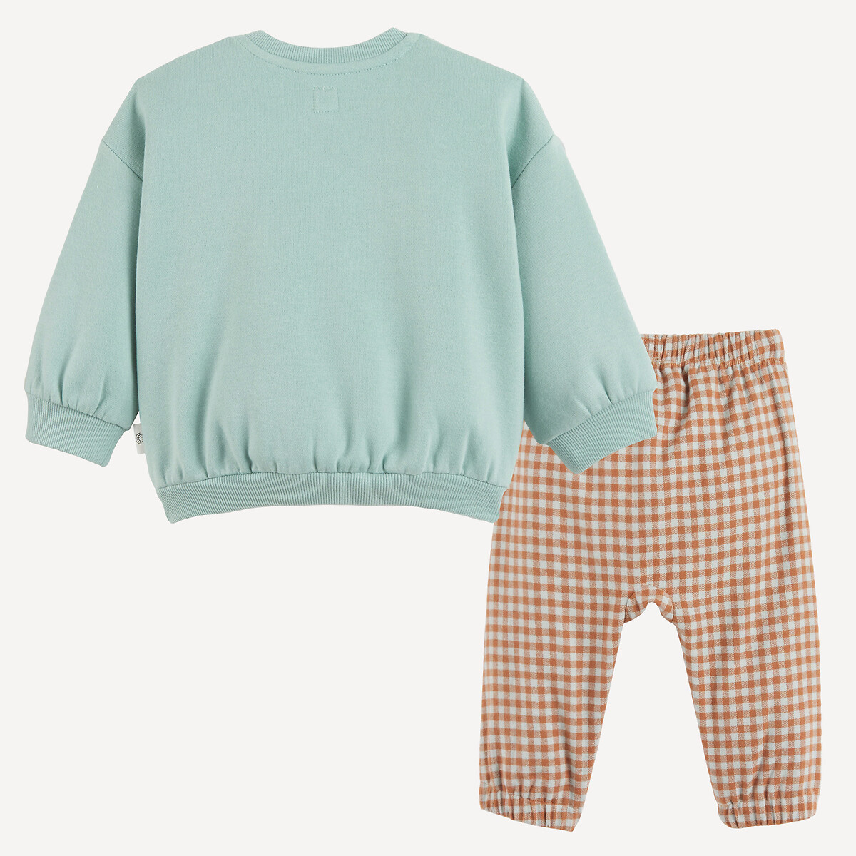 Conjunto de 2 peças, sweat de moletão e calças sarouel de flanela azul/castanho, LA REDOUTE COLLECTIONS