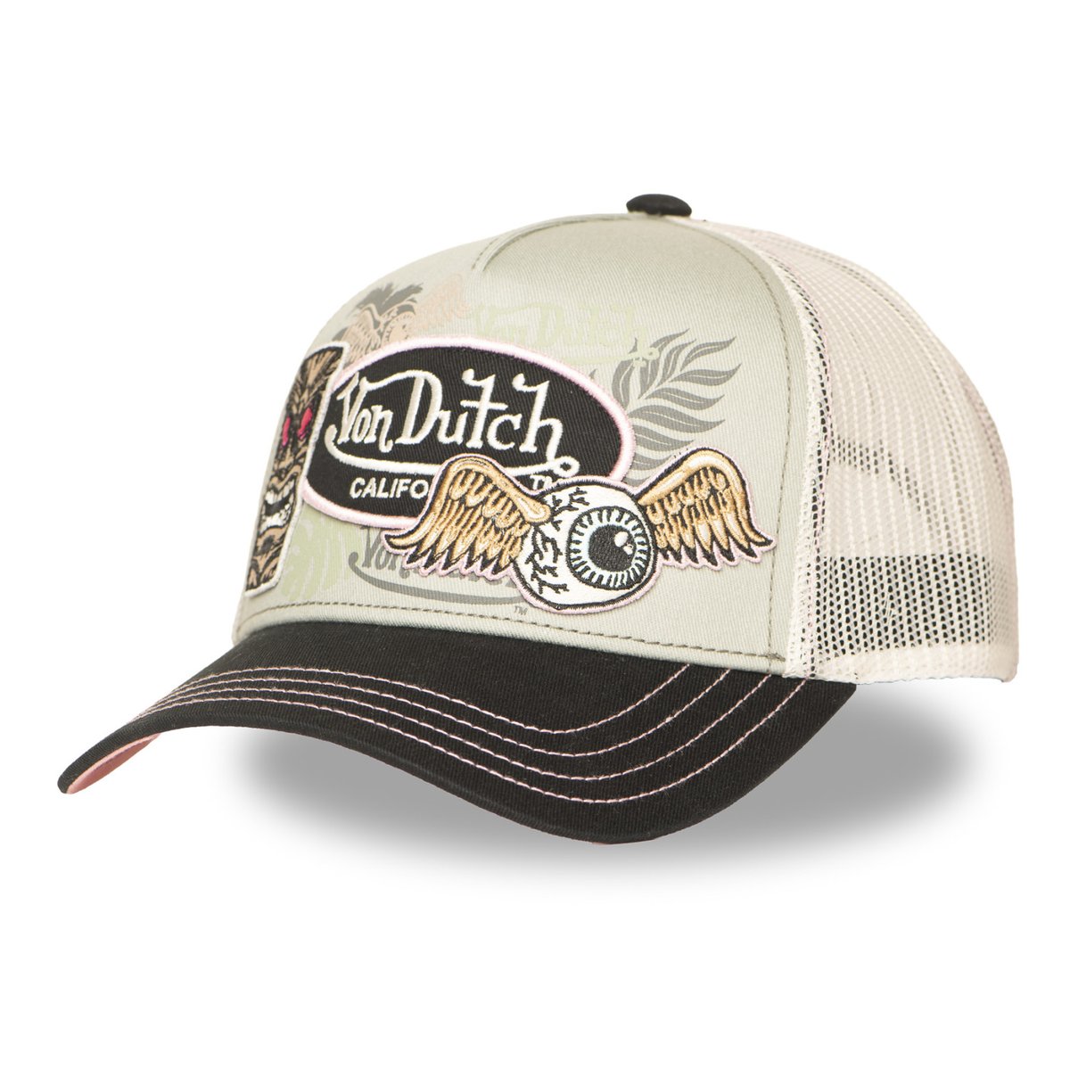 Casquette Trucker Patches gris clair/vert pâle/noir/beige, VON DUTCH