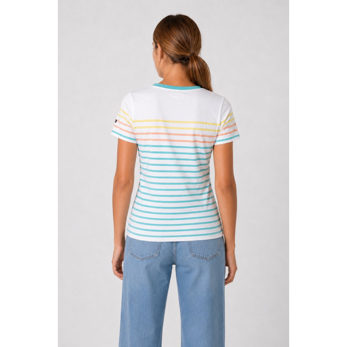 Marinière Femme - coton léger blanc/ citronelle/ peach n, ARMOR-LUX