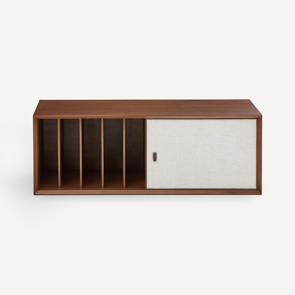 Meuble vinyles, L110 x P42 cm, en plaqué noyer et tissu, ARCHIVITA XL noyer/craie, AM.PM