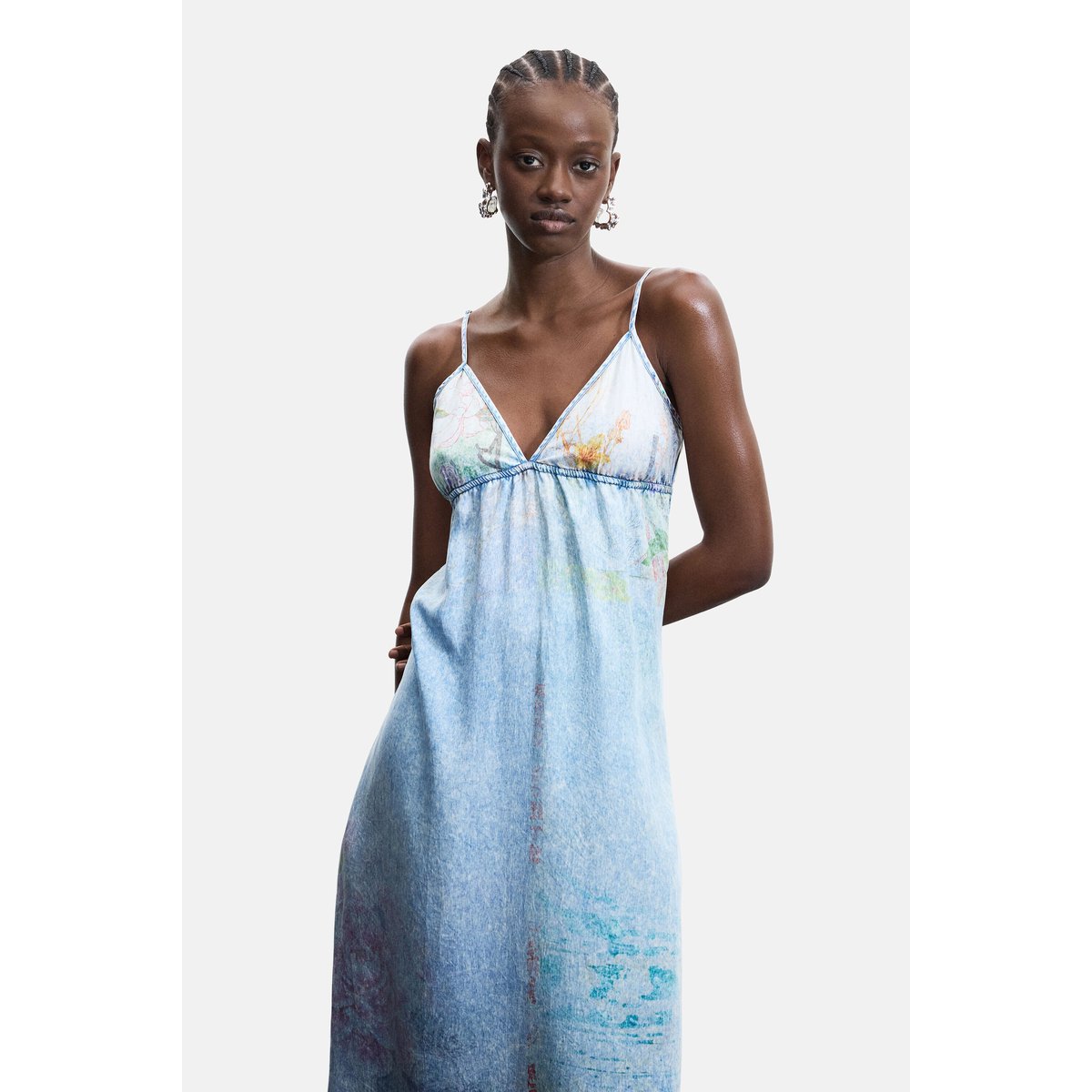 Robe longue à bretelles en lyocell bleu, DESIGUAL