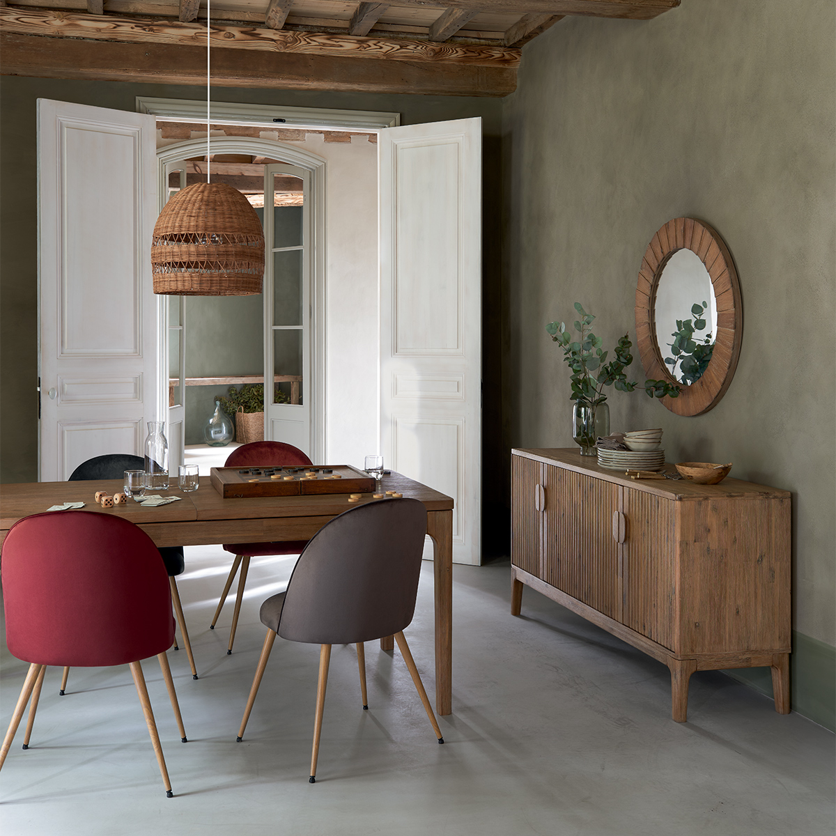 Table à manger extensible bois d'acacia massif 6 à 8 couverts SABOR bois naturel, ATMOSPHERA