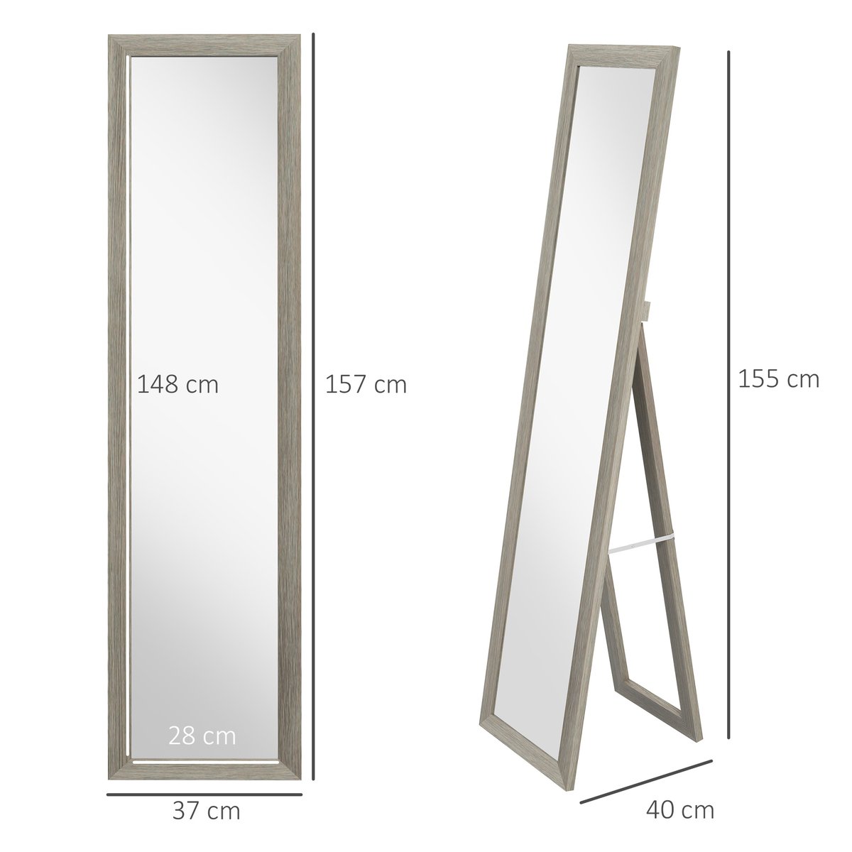 Miroir en pied MDF Gris gris, HOMCOM