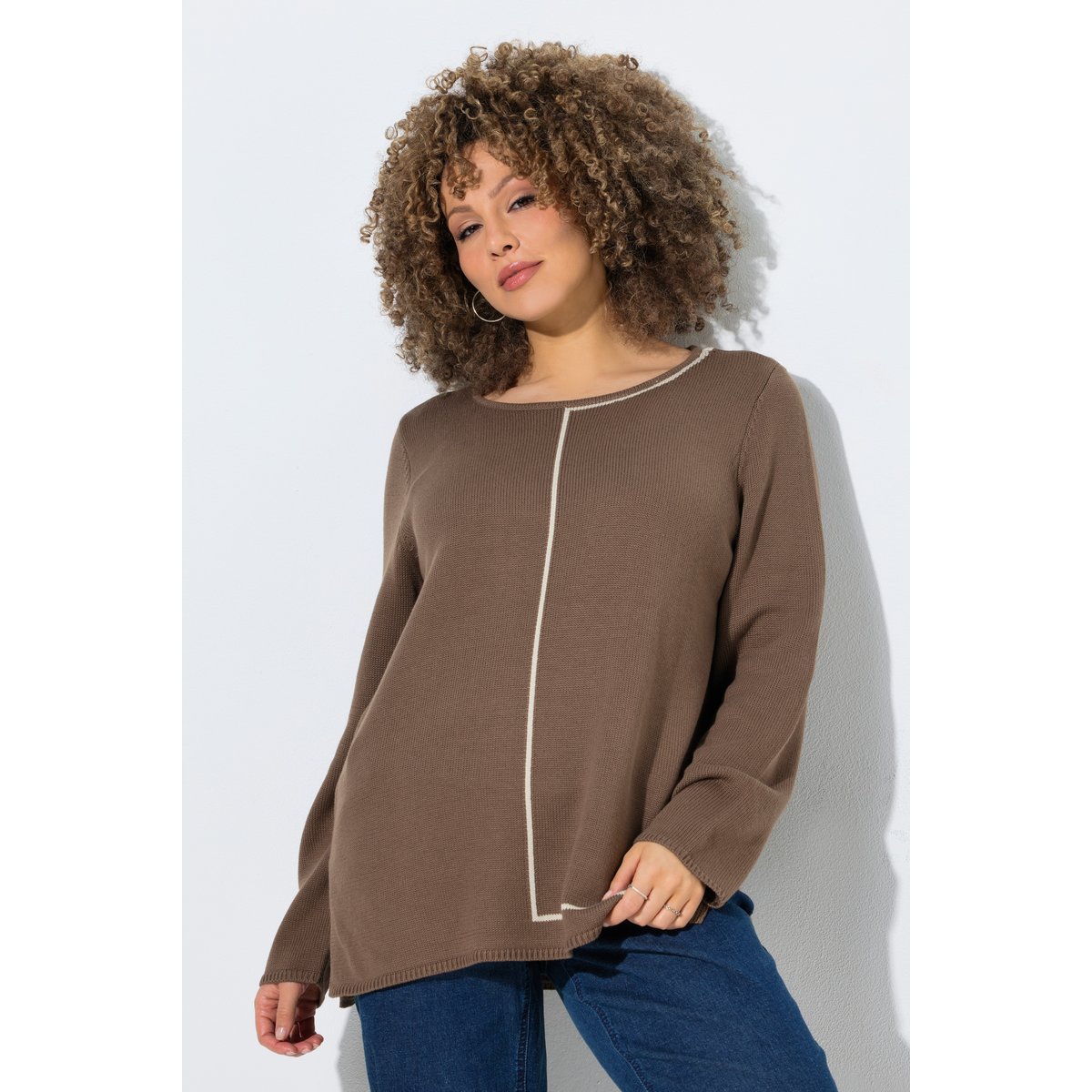 Pull col rond et manches longues taupe foncé, ULLA POPKEN