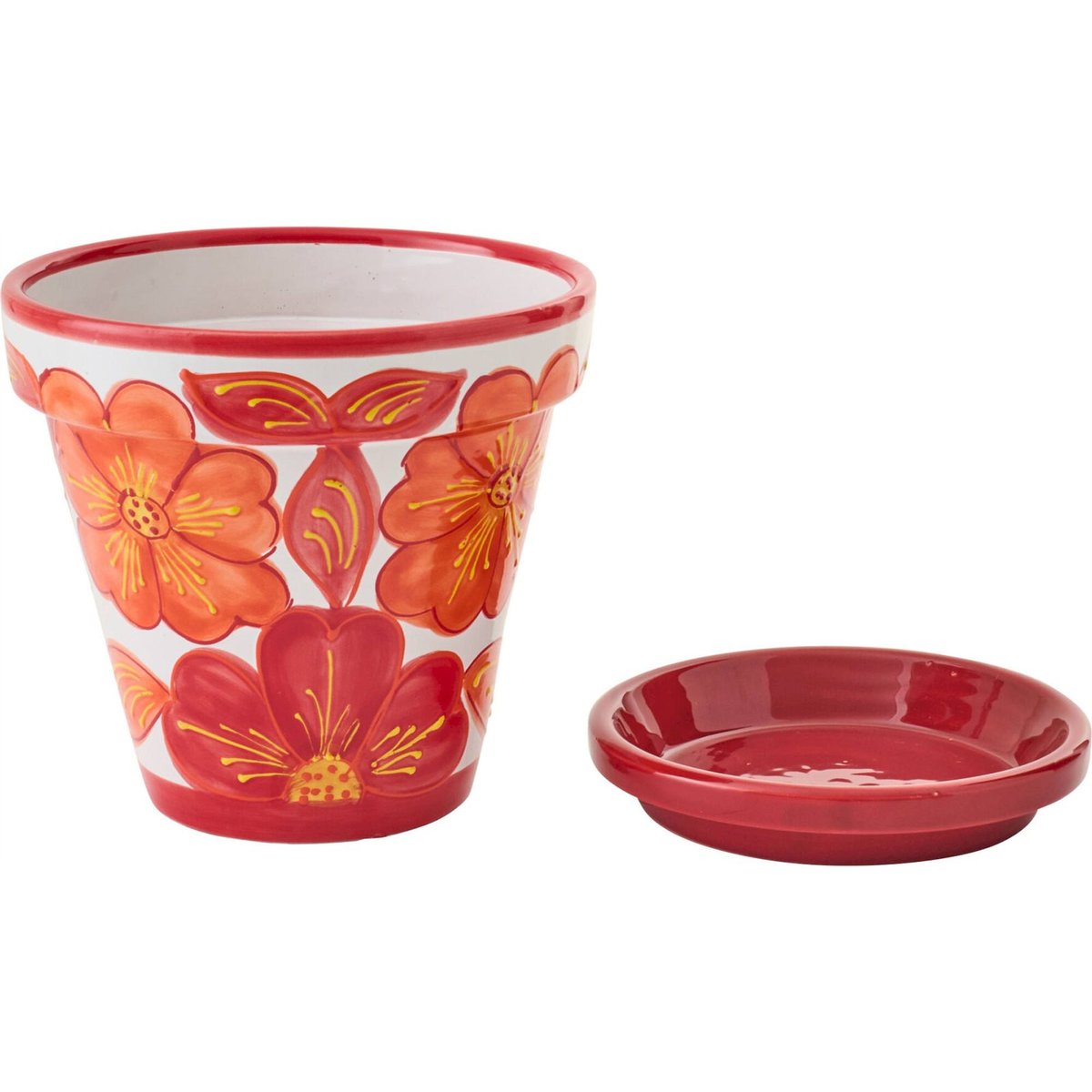 Cache-pot en céramique à motif floral orange et blanc, RECOLLECTION
