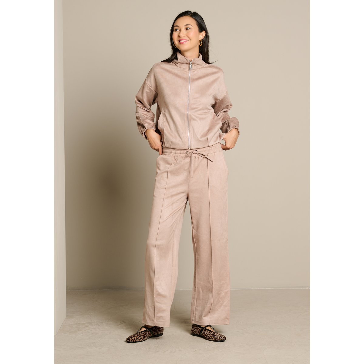 Veste zippée effet suédé taupe, LOLALIZA