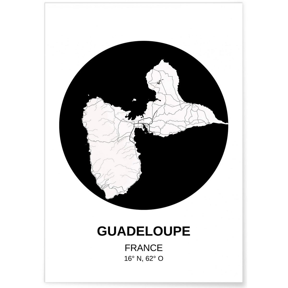 Affiche Carte Guadeloupe blanc, L'AFFICHERIE