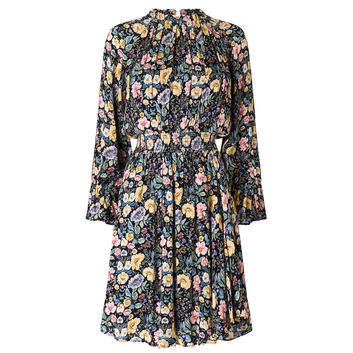 Robe Courte Fleurie à Col Montant Bonnie noir, JOE BROWNS