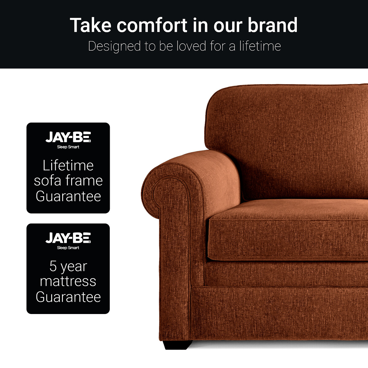 Jay-Be® Heritage Cosy Chenille 2 Seater Sofa Bed with Pocket Mattress foxy, JAY-BE