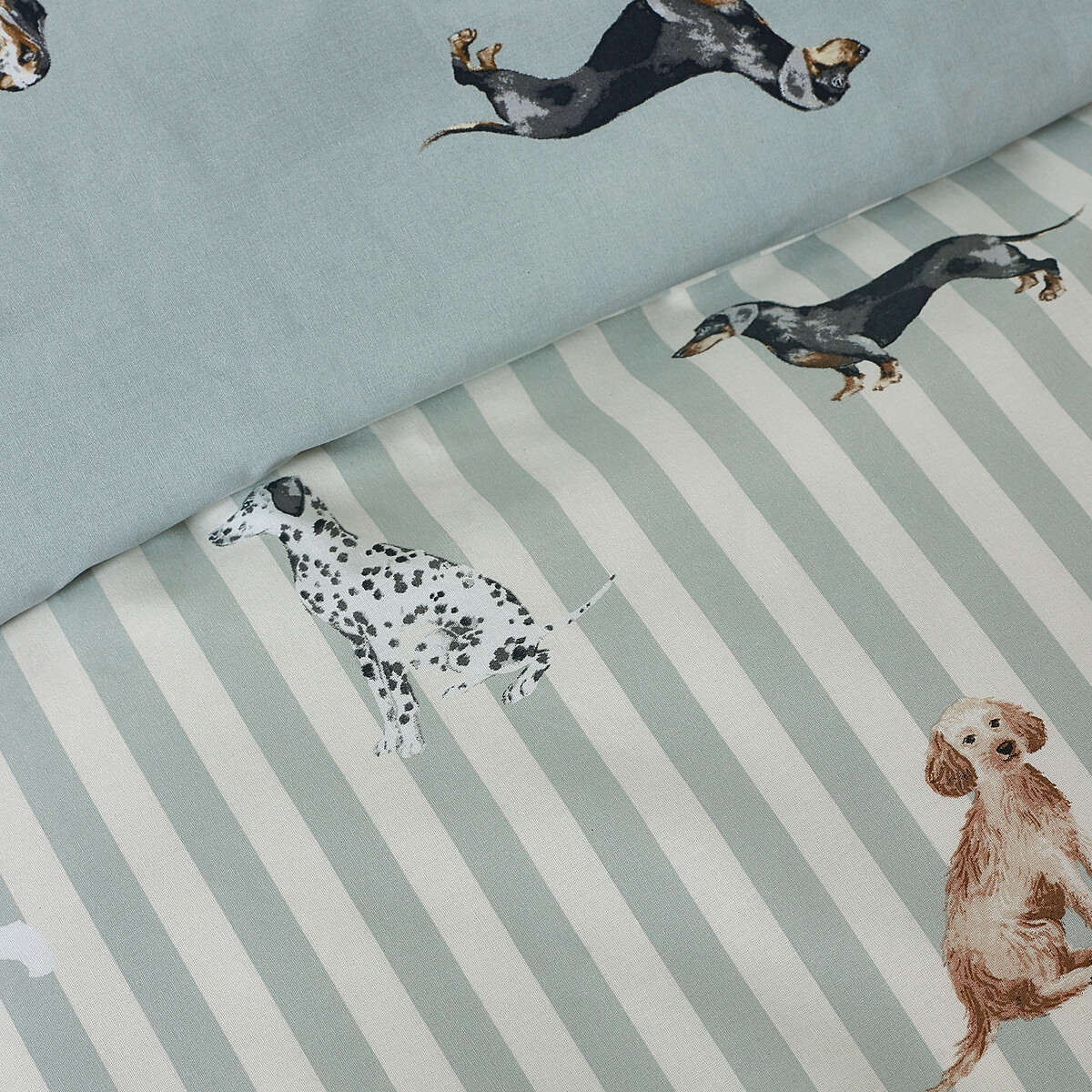 Dog Stripe Reversible Duvet Cover Set green, CATHERINE LANSFIELD