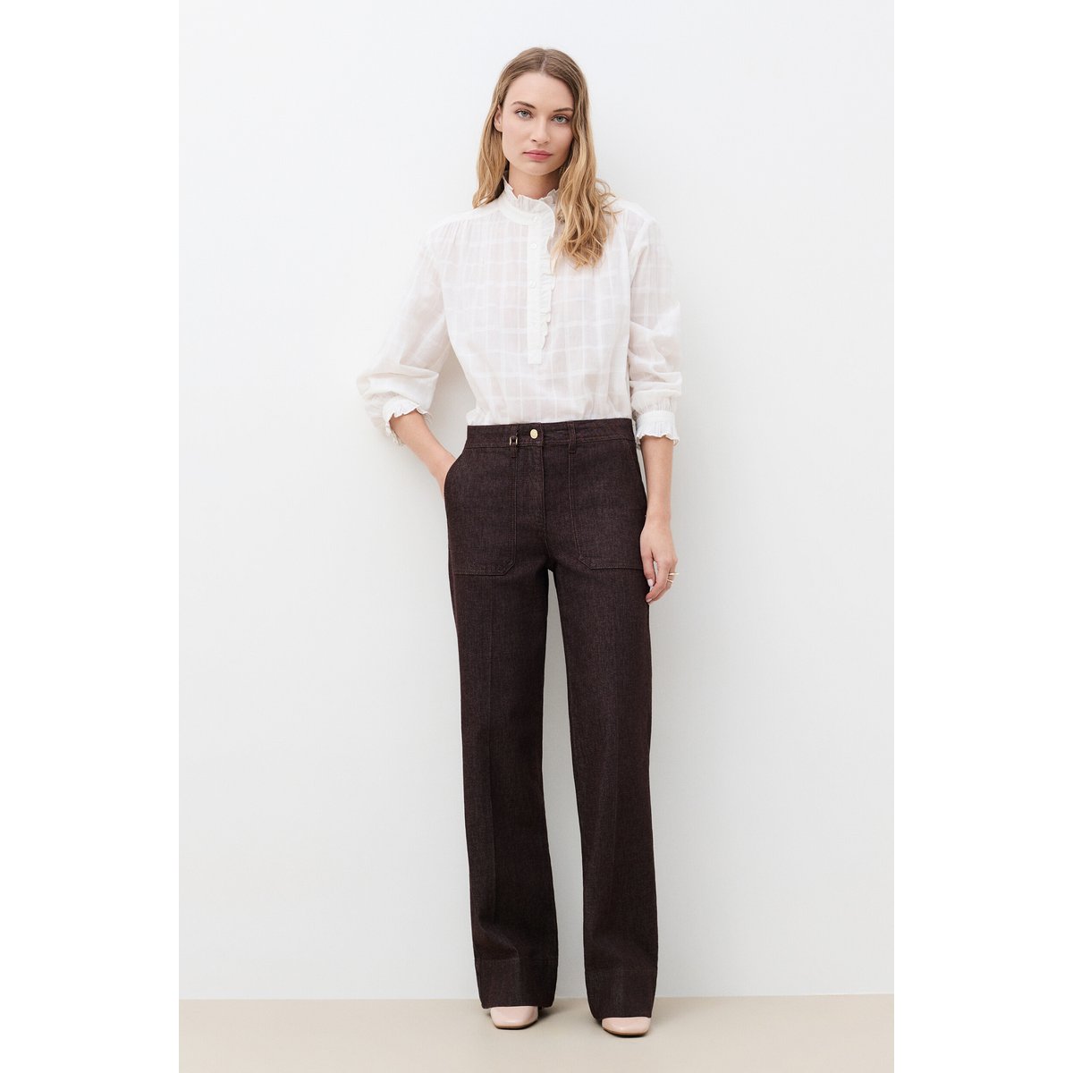 Pantalon flare en denim PHAMILTON marron foncé, CAROLL
