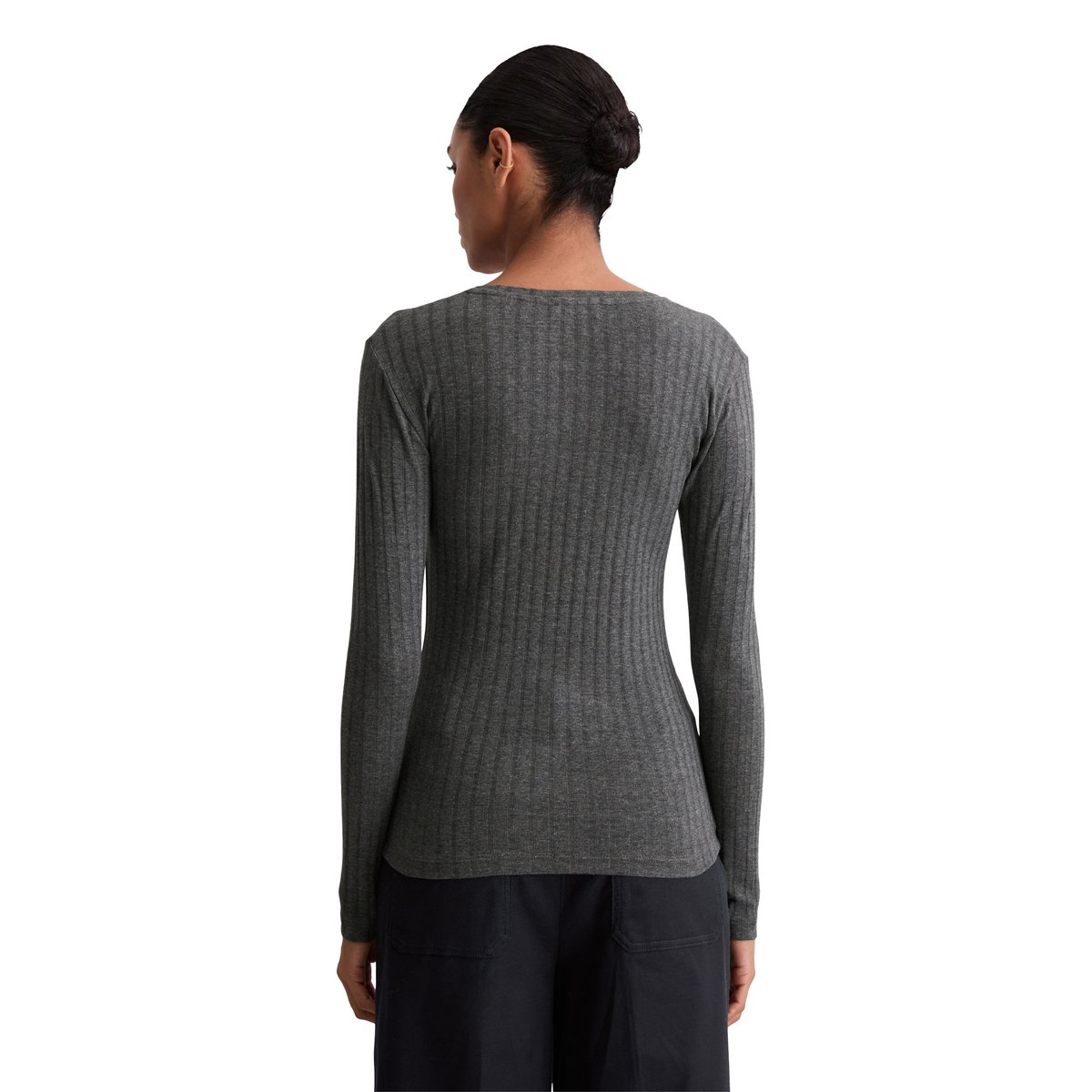 T-shirt long slim en mélange coton-modal organique gris, MARC O'POLO