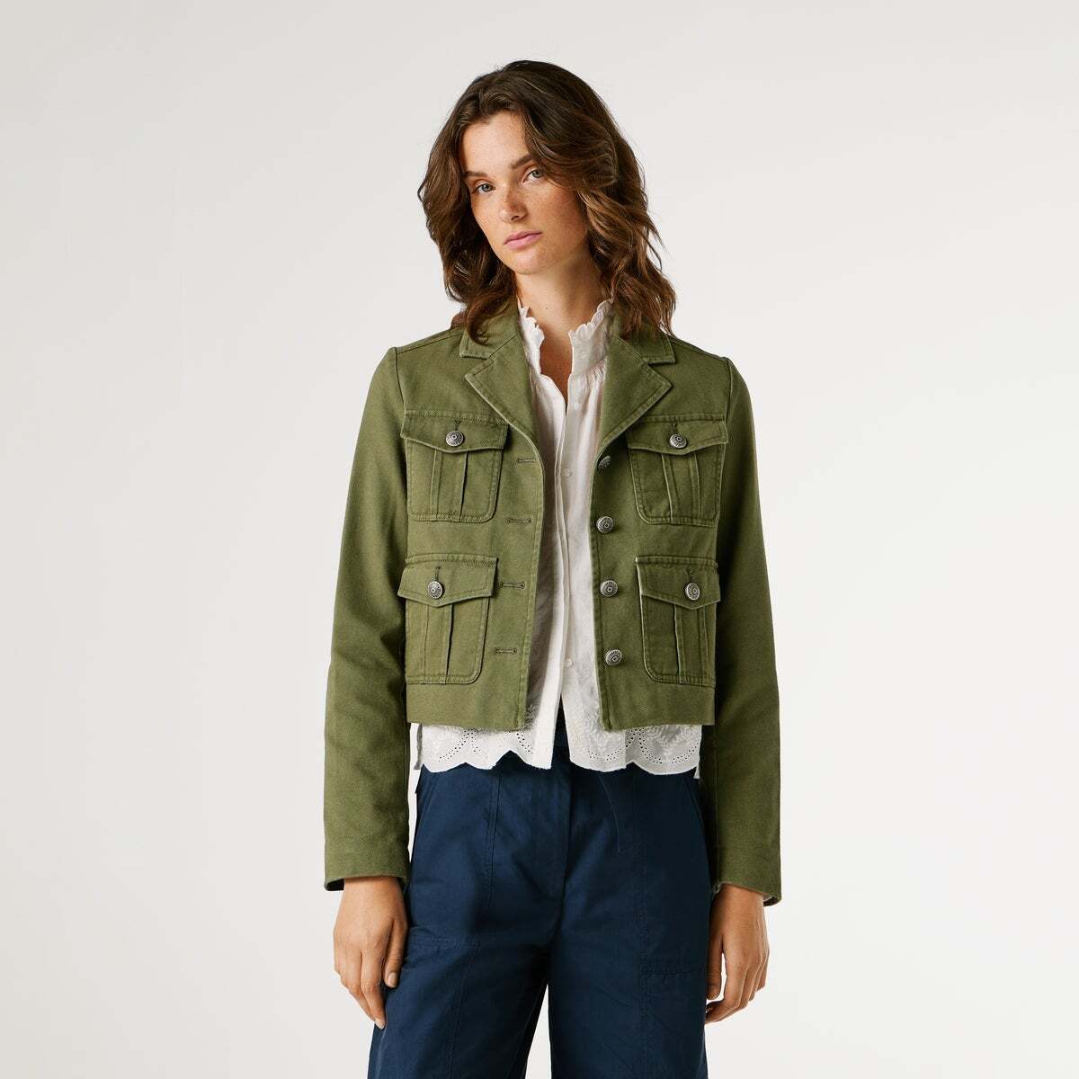 Veste Coupe Cropped En Sergé vert pois, PEPE JEANS