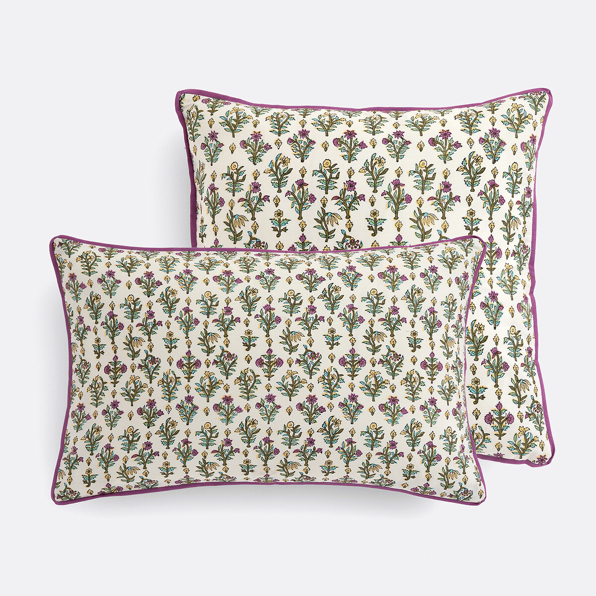 Housse de coussin en coton imprimé block-print, SHANDIRA ecru/kaki, LA REDOUTE INTERIEURS