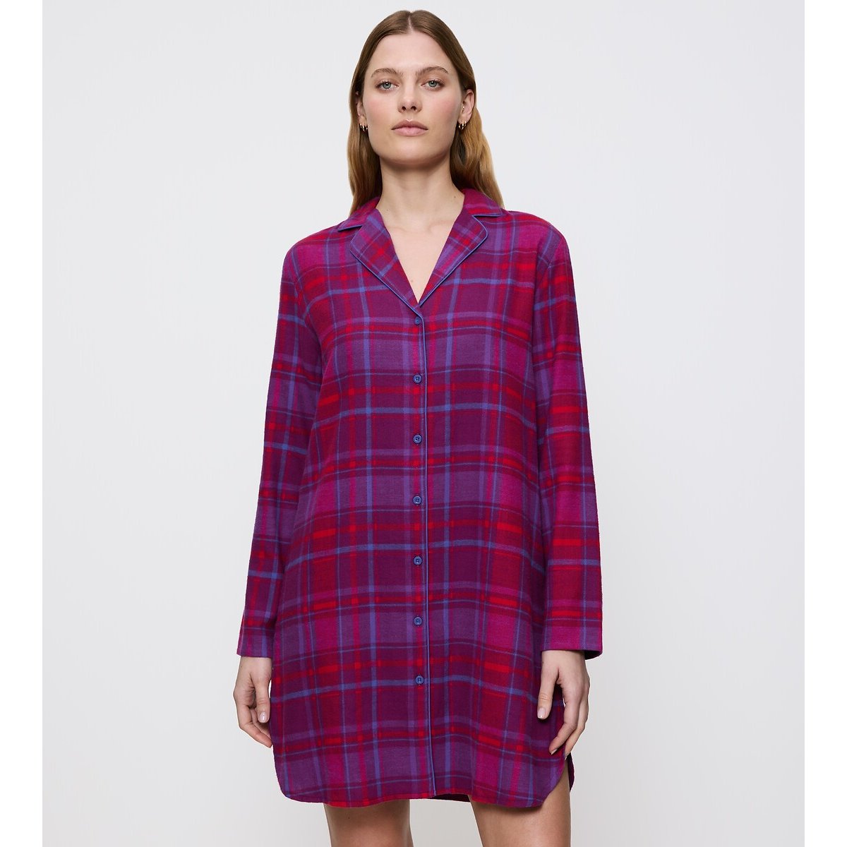 Boyfriend Nightshirt blue checked/burgundy, TRIUMPH