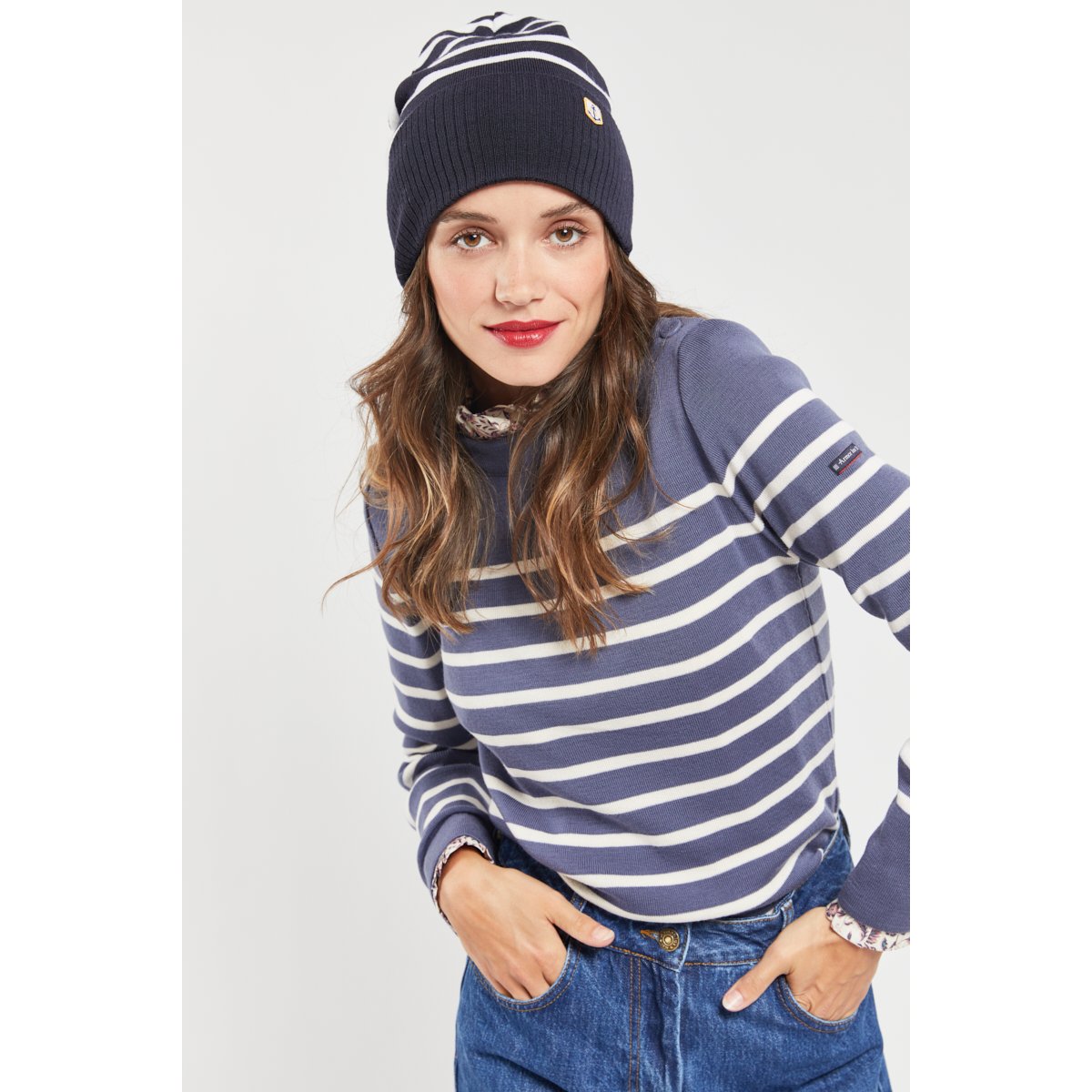 Bonnet rayé en laine HERITAGE seal/nature, ARMOR-LUX