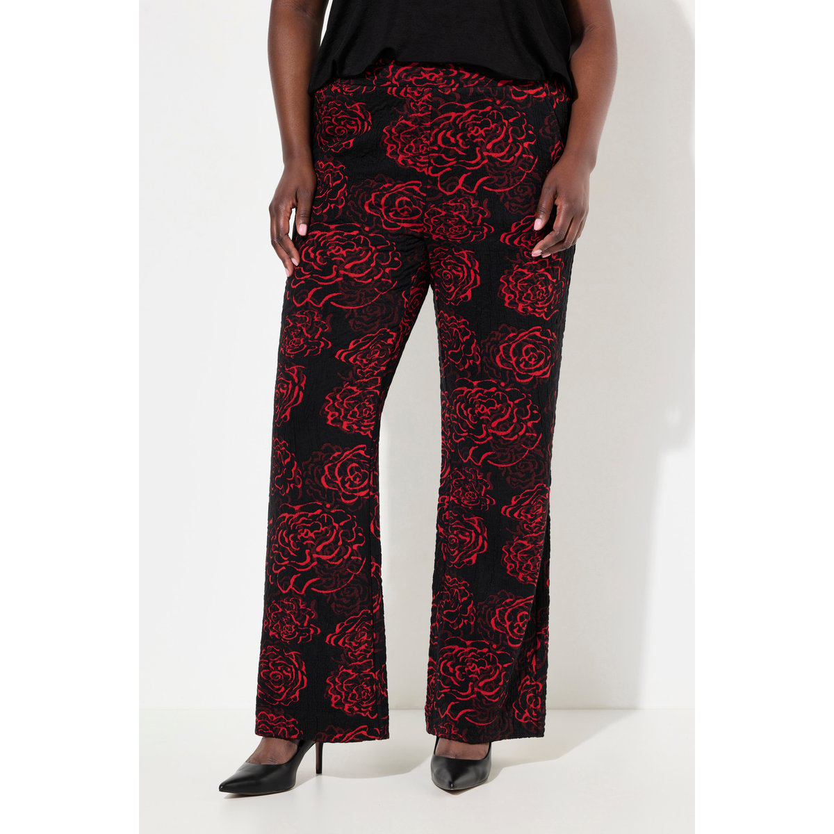 Pantalon en jersey, motif Jacquard à fleurs salsa, ULLA POPKEN
