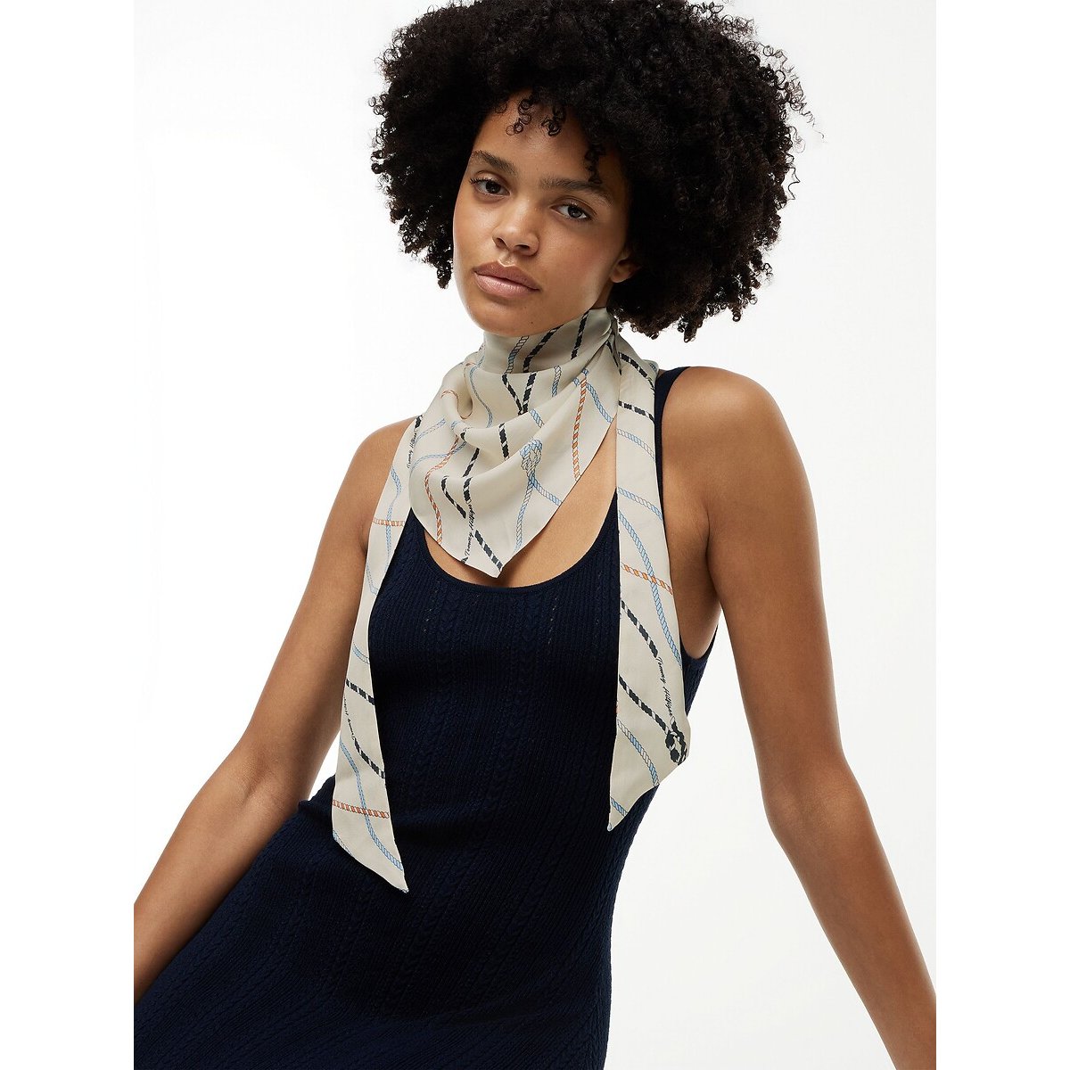 Lenço de seda estampado Nautical branco, TOMMY HILFIGER