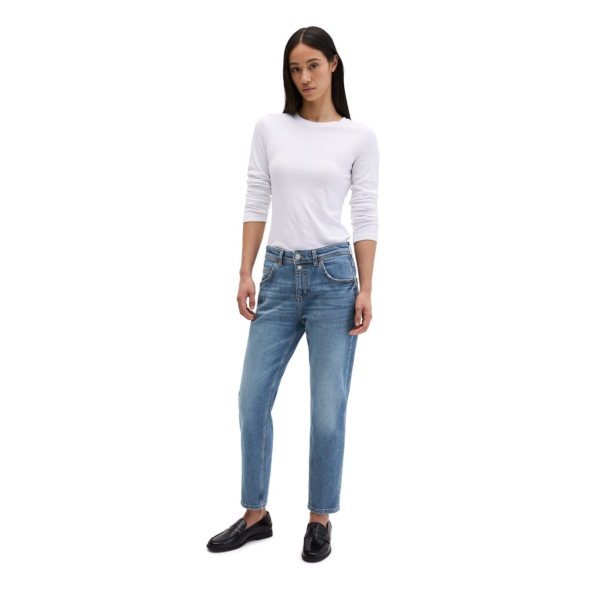 Jeans modèle Theda boyfriend cropped en Organic Cotton Stretch bleu moyen, MARC O'POLO