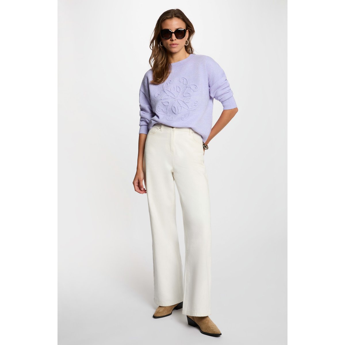 Pull col rond mauve, MORGAN