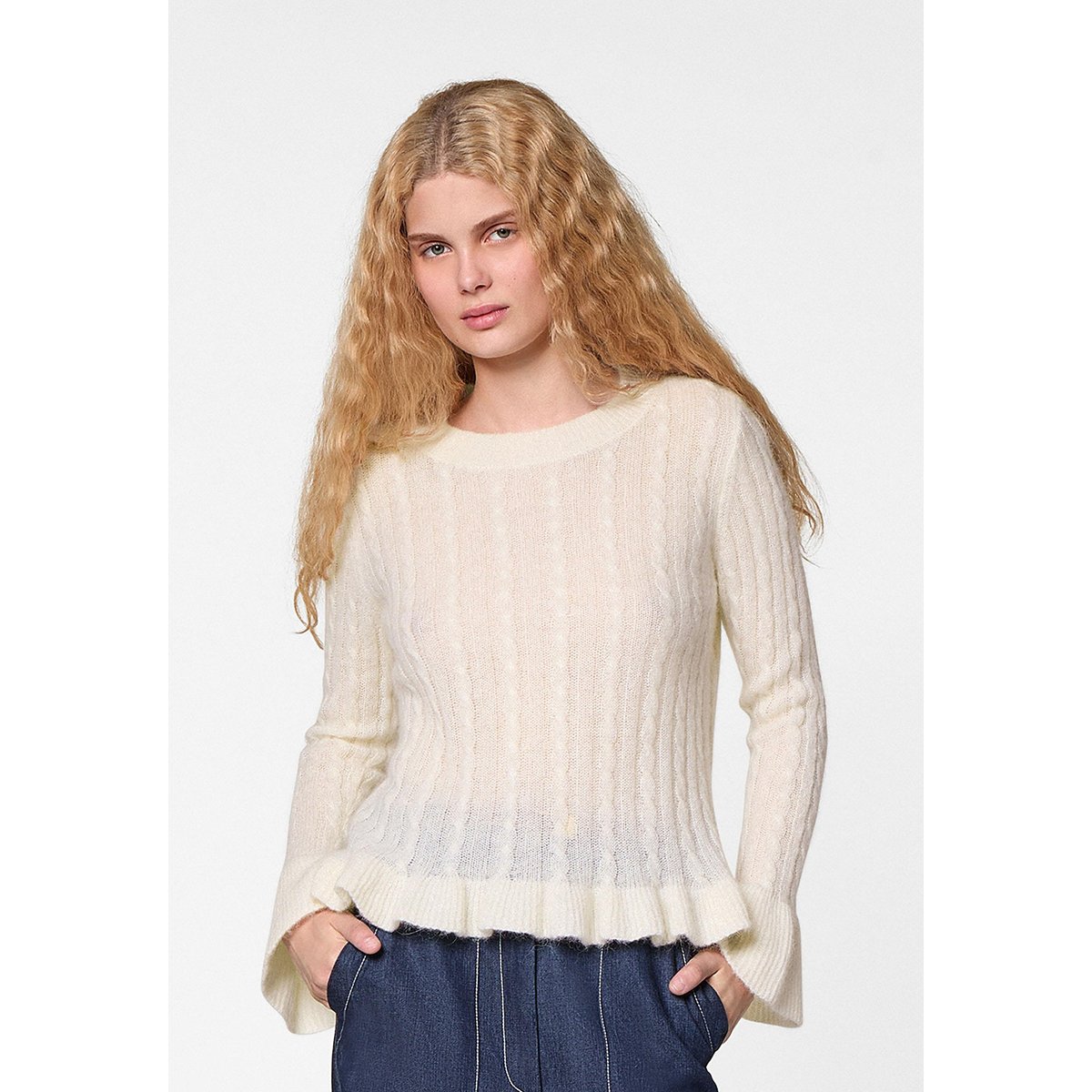 Pull torsades en alpaga blanc écru, RODIER