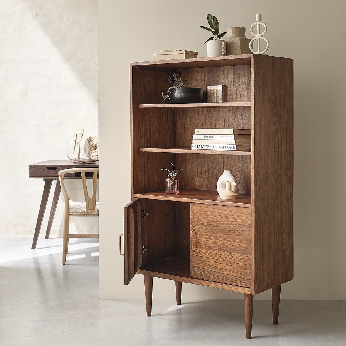 Bibliothèque en bois massif finition  VINTAGE marron, BERAH GETAH