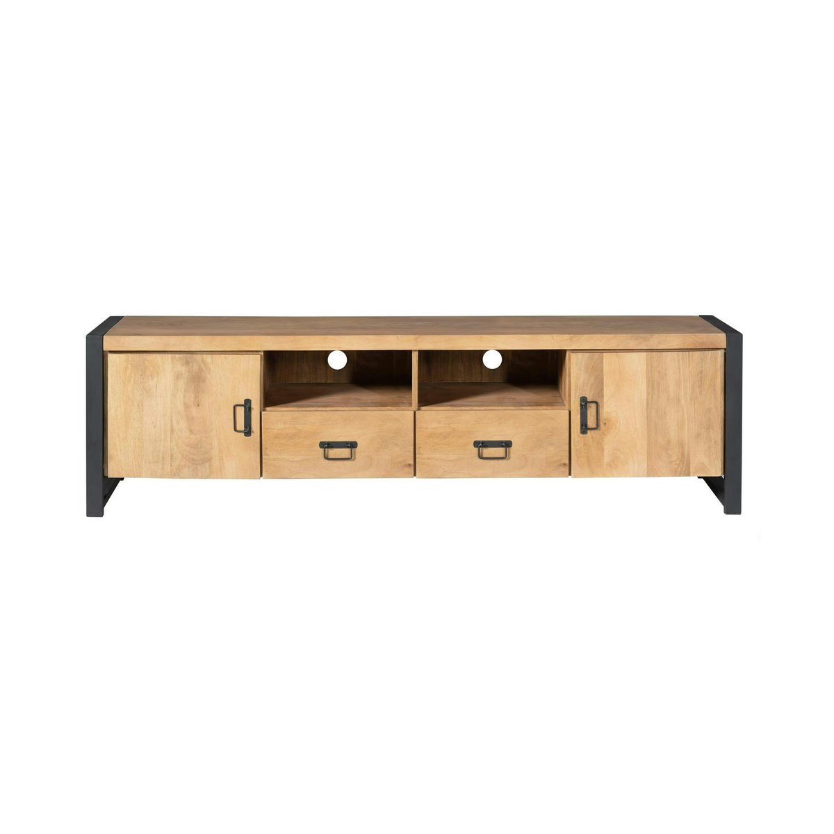 Meuble TV en bois, 2 portes 2 tiroirs 200cm MILORA bois clair, PIER IMPORT