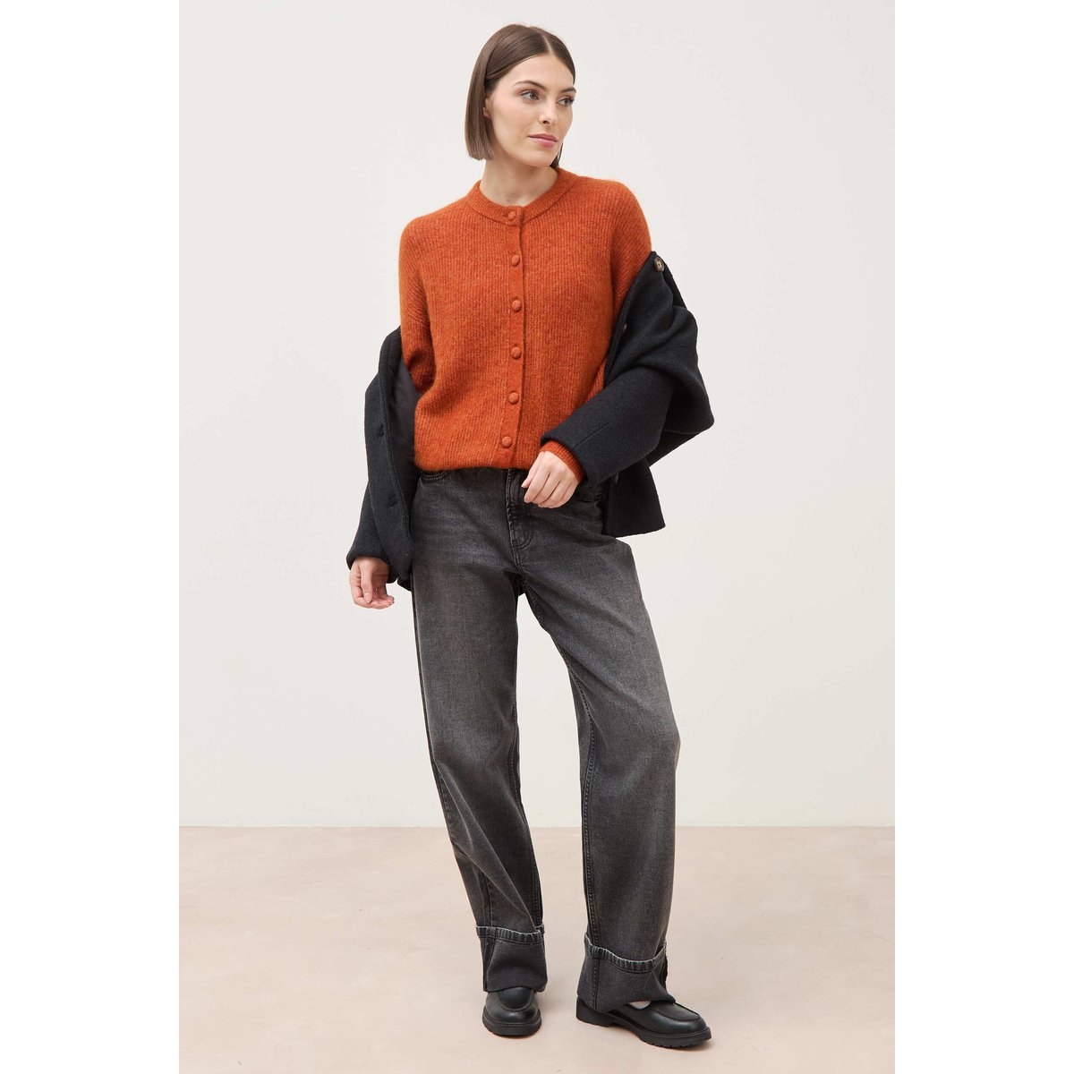 Manteau oversize court col tailleur noir, BONOBO
