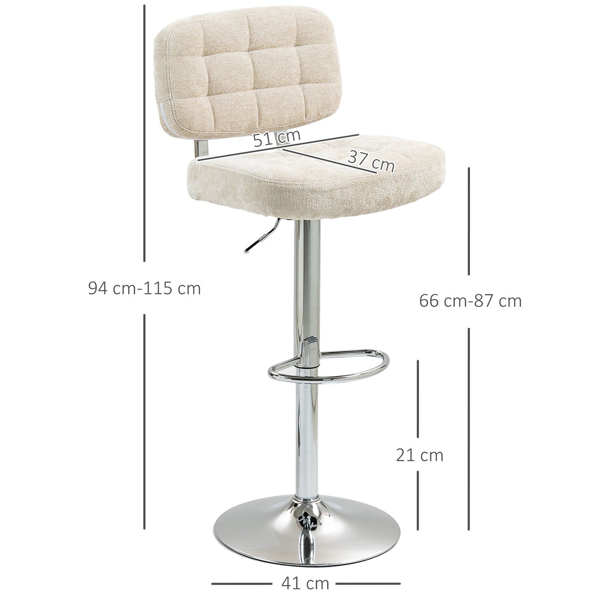 Tabouret de bar Chenille (100 % polyester) beige, HOMCOM