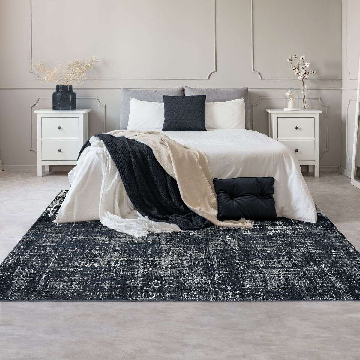 Tapis salon vintage chic effet vieilli STELLE gris, THE DECO FACTORY