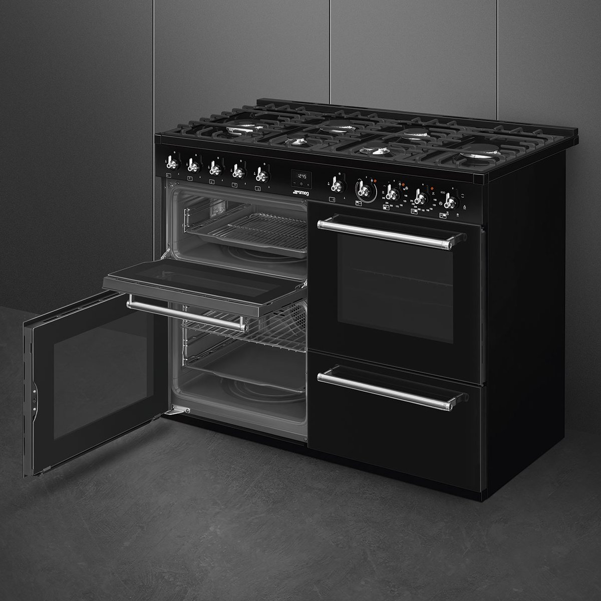 Piano de cuisson gaz 6 feux 110 cm noir brillant, SMEG