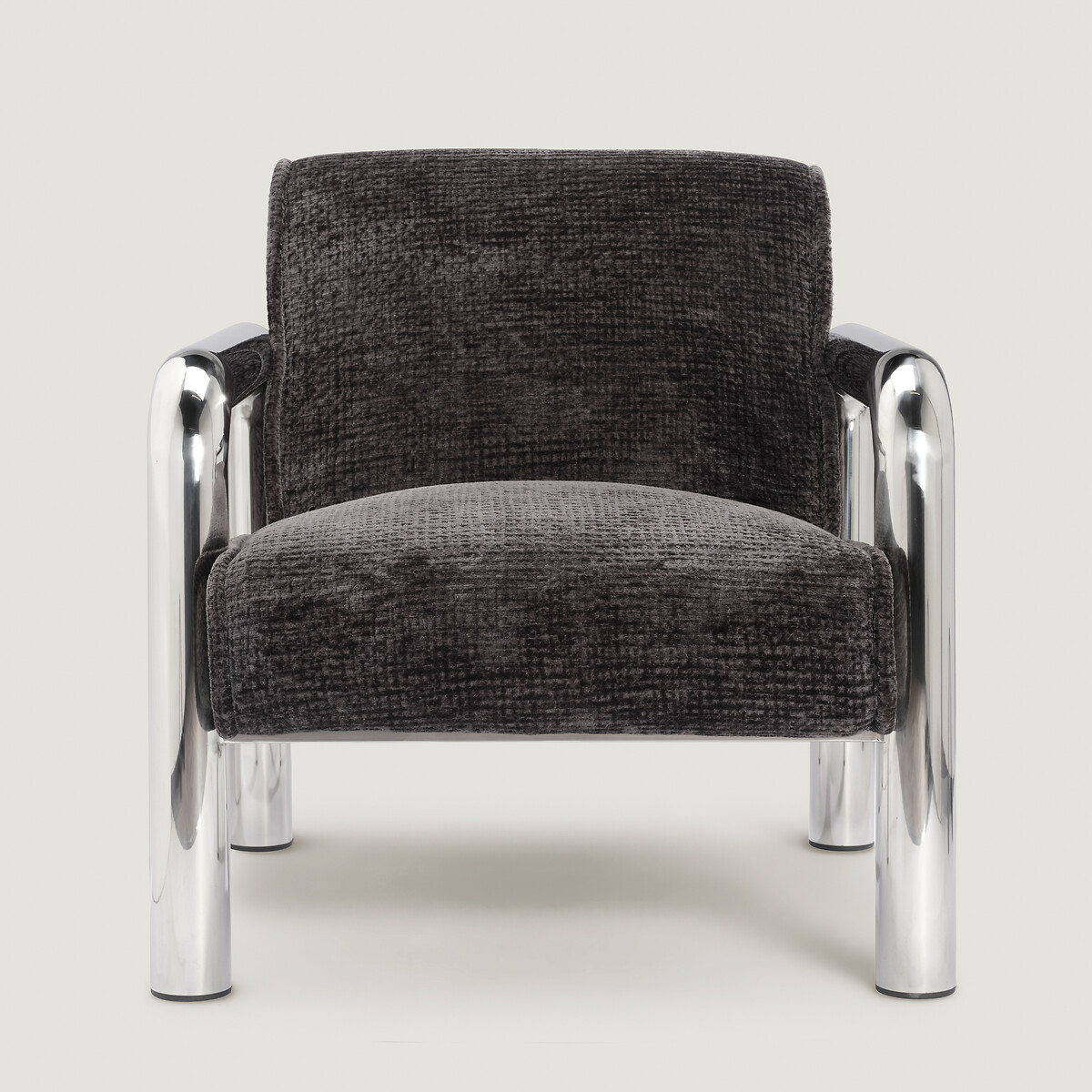 Hendrix Curved Chrome Frame Upholstered Armchair black, ÉDITÉ