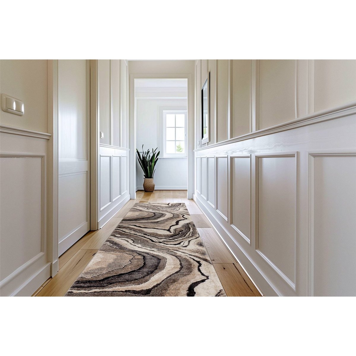 Tapis rectangulaire à poil court motif marbré gris marbré sable et anthracite, ARTE ESPINA