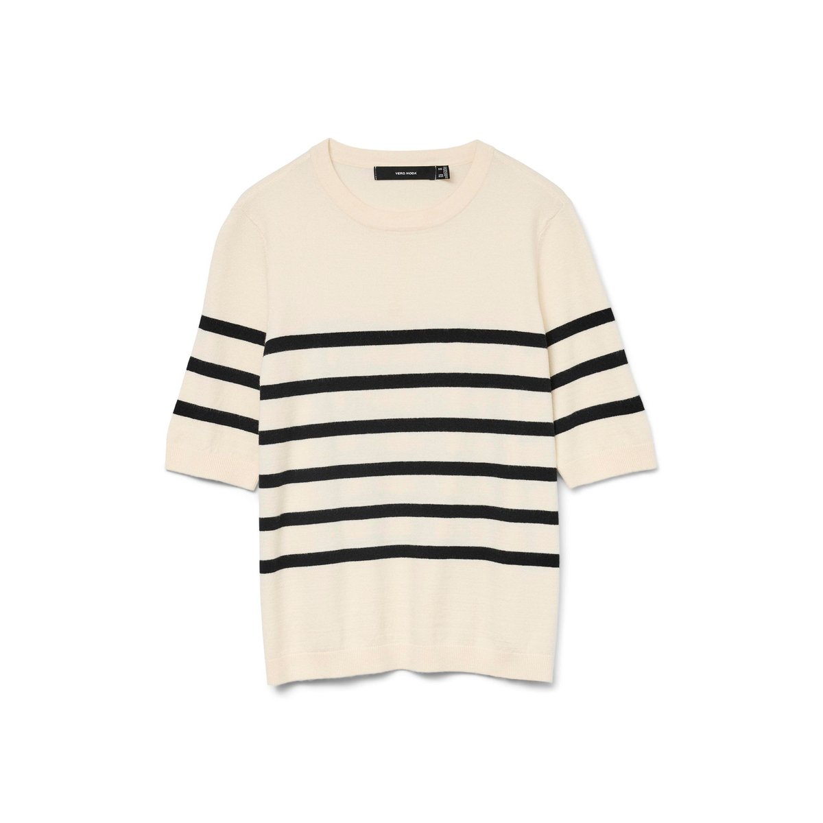 Pull manches courtes à rayures ecru/noir, VERO MODA