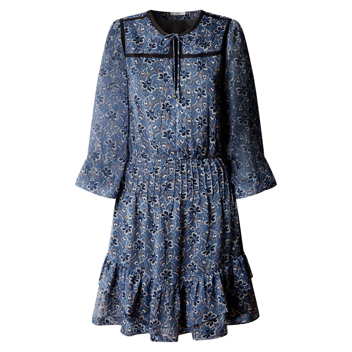 Robe Courte En Chiffon À Imprimé Floral bleu acier, PEPE JEANS