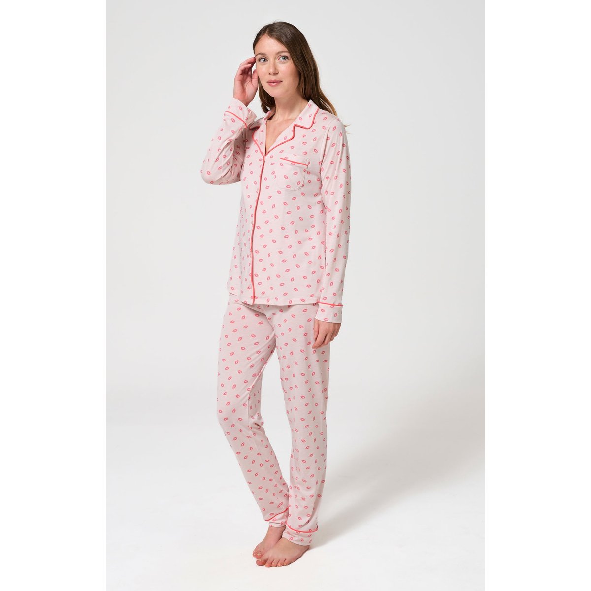 Pyjama boutonné en lyocell imprimé Kiss nude, ARTHUR