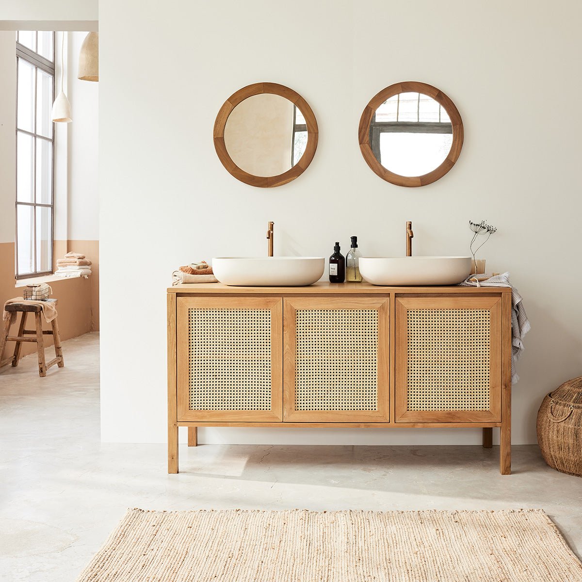 Meuble sous vasque en teck massif et cannage 145 cm ELIOTT naturel, BERAH GETAH